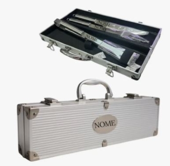 IXB05002 KIT CHURRASCO C/ MALET C/ 3PECAS EM ACO INOX 35,5CM