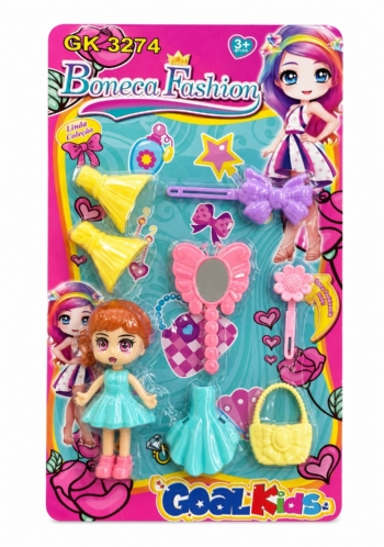 GK3274 BONECA FASHION C/ ACESSORIOS CORES SORTIDAS