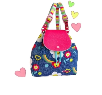 MM4030 MINI MOCHILA JEANS COM FLORES