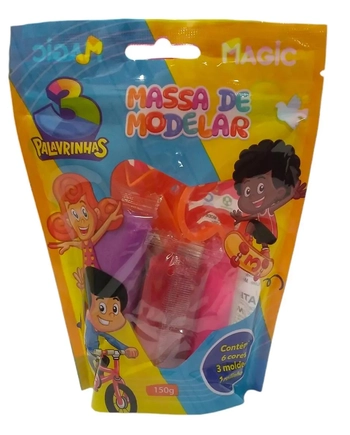 902321 MASSA MODELAR 6 CORES E 3 MOLDES 150G - 3 PALAVRINHAS