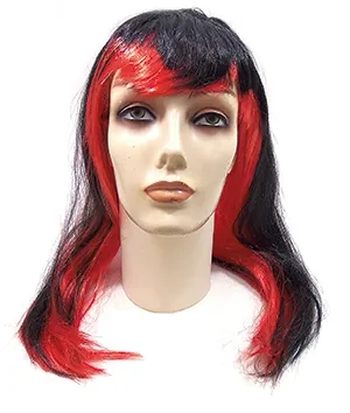 Y283 PERUCA C/MECHAS VERMELHAS E CABELO PRETO LONGO