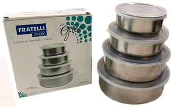 616101 CONJUNTO INOX C/TAMPA PLASTICA C/4PCS