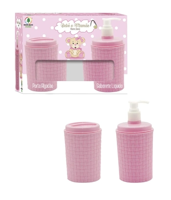 BM2061 PORTA ALGOGAO E SABONETE LIQUIDO ROSA