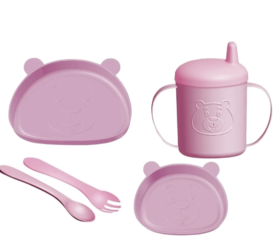 BM2125  SUPER KIT URSINHO  (2 PRATOS/ TALHERES / COPO) ROSA