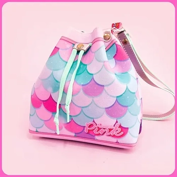 B4351 BOLSINHA BUCKET AZUL COM ESCAMA BRANCA