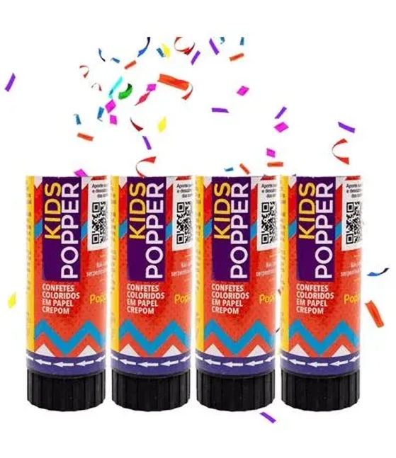 8011-4C KIDS POPPER 11CM - CONFENTES COLORIDOS CREPOM C/4