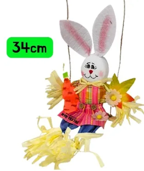 MOD-905 ENFEITE COELHO NO BALANÇO 34CM