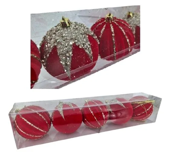 917447 BOLA DECORADA VERMELHA 6CM C/5 PECAS