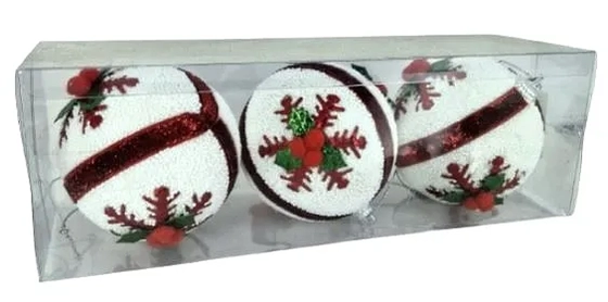 917474 BOLA DECORADA VERMELHA/BRANCO 8CM C/3 PECAS
