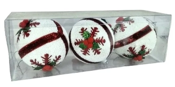 917474 BOLA DECORADA VERMELHA/BRANCO 8CM C/3 PECAS