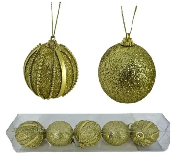 917467 BOLA DECORADA DOURADA 6CM C/5 PECAS