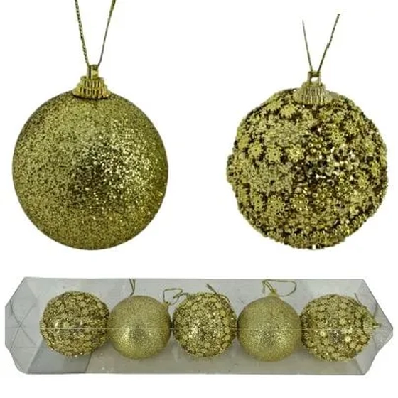 917469 BOLA DECORADA DOURADA 6CM C/5 PECAS