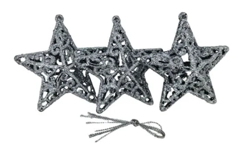 917523 ENFEITE ESTRELA PRATA C/GLITTER 8CM C/3