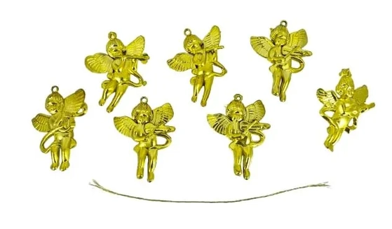 918227 ENFEITE ANJO DOURADO C/ INSTRUMENTO 5.5CM C/6