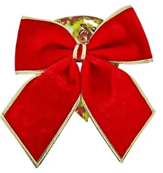 918319 ENFEITE LAÇO VERMELHO C/DOURADO 26CM