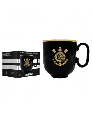 401939 CANECA PORCELANA PRETA 350ML CORINTHIANS -LICENCIADO