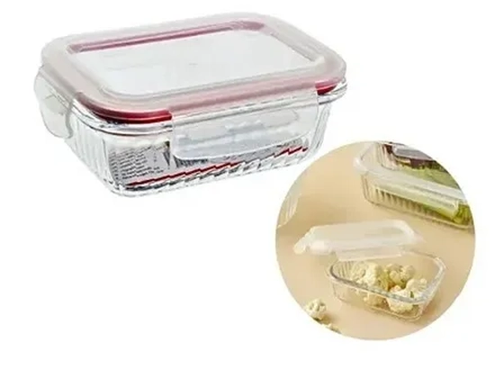 BV5204 VD POTE DE VIDRO CANELADO RETANGULAR 640ML - VERMELHO