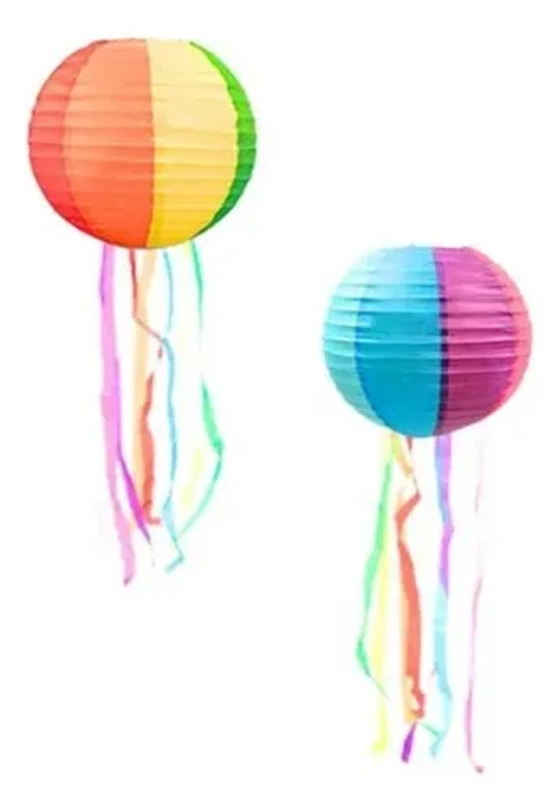 J-58 BALÃO EM PAPEL COLORIDO - 28 CM DE BALÃO + 38 CM FITAS