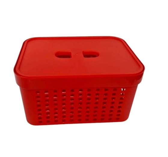 8503VMCESTO ORGANIZADOR C/ TAMPA 18.5X13.5X9.4CM 2L VERMELHO