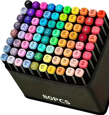 127206 KIT CANETA MARCADORA PONTA DUPLA BOLSA PRETA 80 CORES