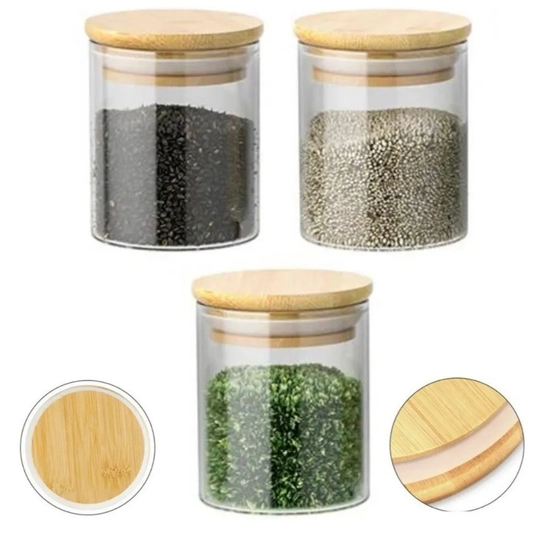 CRS-2303 POTE HERMETICO (200ML) DE VIDRO C/ TAMPA DE BAMBU