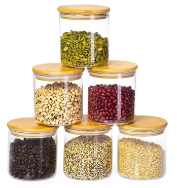 CRS-2299 POTE HERMETICO (300ML) DE VIDRO C/ TAMPA DE BAMBU