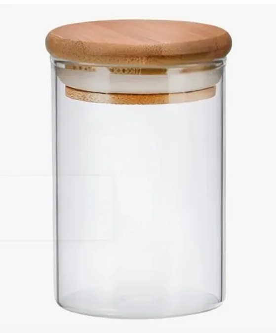 CRS-2302 POTE HERMETICO (500ML) DE VIDRO C/ TAMPA DE BAMBU