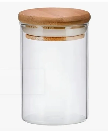 CRS-2305 POTE HERMETICO (450ML) DE VIDRO C/ TAMPA DE BAMBU