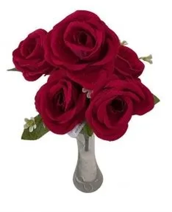 02214 BUQUE AVELUDADO BOTAO DE ROSA DIAMANTE X5 33CM