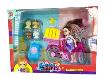 GK2928 BONECA NA CX C/ PET E BIKE 28,5X21CM