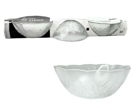 WG21851 CJ 3 BOWL  VIDRO FOGLIA TRANSPARENTE 12.5CM