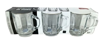 WG21949 CJ 3 CANECAS VIDRO CARMINE TRANSPARENTE 245ML