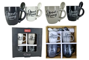 WX11366 JG 4 CANECAS C/COLHER CERAMICA GOOD DAY 90ML