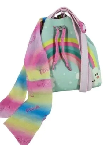 B5436 BUCKET FUNDO AZUL TAMPA PELUCIA ARCO IRIS