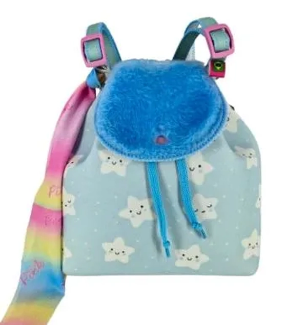 M5406 MOCHILA FUNDO AZUL TAMPA PELUCIA ESTRELAS BRANCAS