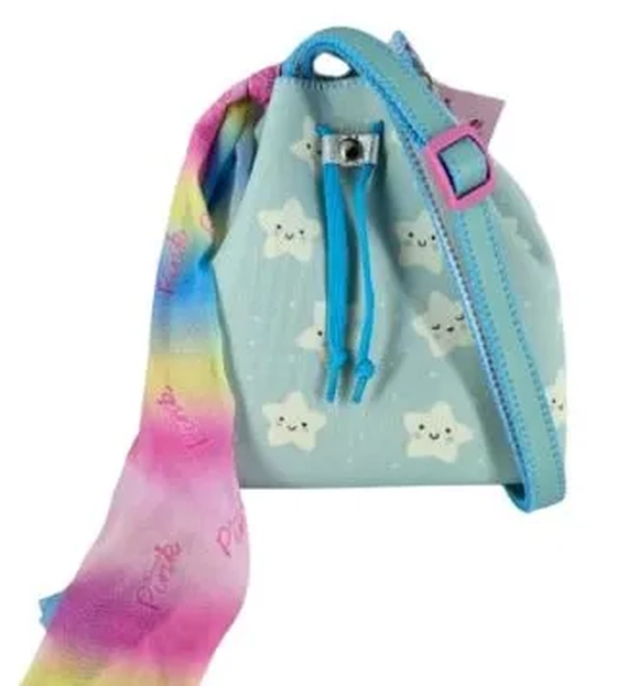 B5434 BUCKET FUNDO AZUL TAMPA PELUCIA ESTRELAS BRANCAS