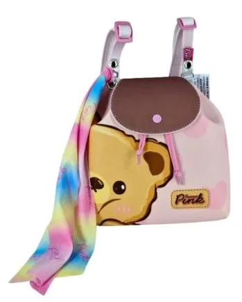 M5410 MOCHILA FUNDO ROSA TAMPA MARROM URSO