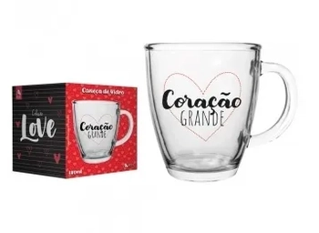 111417 CANECA CONICA DE VIDRO LOVE 380 ML LUVA C/ 1 CORACAO