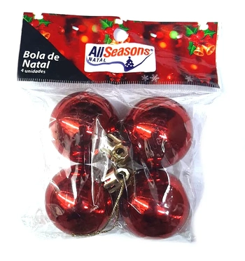 839653 BOLA DE NATAL LISA 4CM VERMELHA C/4