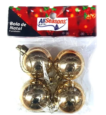 839654 BOLA DE NATAL LISA 4CM DOURADA C/4