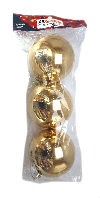 839662 BOLA DE NATAL LISA 5CM DOURADA C/3
