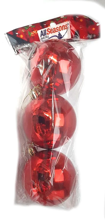 839677 BOLA DE NATAL LISA 8CM VERMELHA C/3