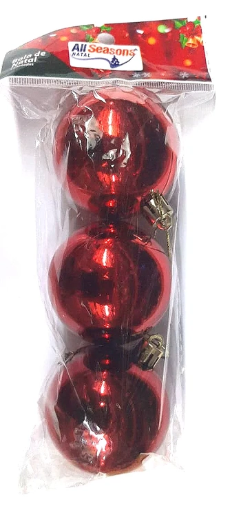 839669 BOLA DE NATAL LISA 6CM VERMELHA C/3