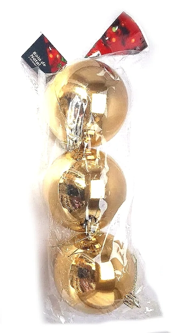 839670 BOLA DE NATAL LISA 6CM DOURADA C/3
