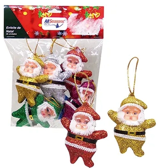 839938 ENFEITE PAPAI NOEL GLITTER 6CM C/6