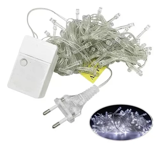 89067 PISCA C/50 LEDS BRANCO FIO TRANSPARENTE 5MTS BIVOLT