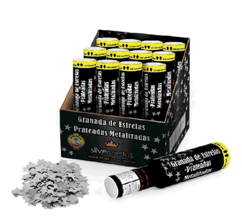 LC013 LANCA CONFETE GRANADA DE ESTRELAS PRATEADAS 30CM