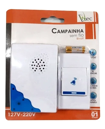 WX5052 CAMPAINHA SEM FIO BIVOLT COLORIDA CASA ESTILO
