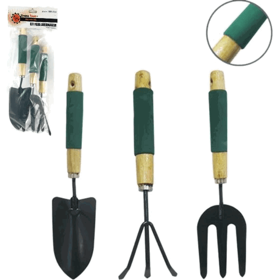 TRY-9550 CONJUNTO DE METAL C/CABO MADEIRA P/JARDINAGEM