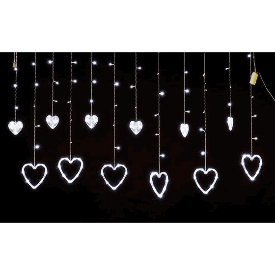 4021 CASCATA C/138 LEDS CORACAO BRANCO 8FUNC FIO TRANSP 110V